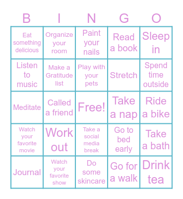 coping skills Bingo Card