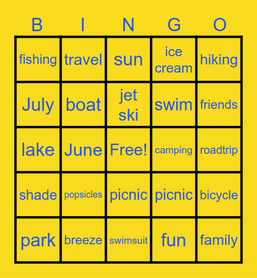 Summer Bingo Card