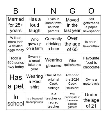 Cook Reunion 2024 - find someone.. Bingo Card