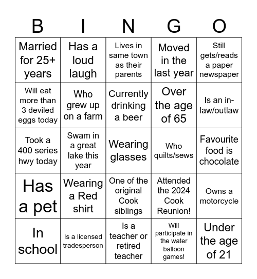 Cook Reunion 2024 - find someone.. Bingo Card