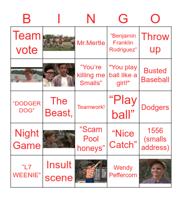 The Sandlot Bingo Card