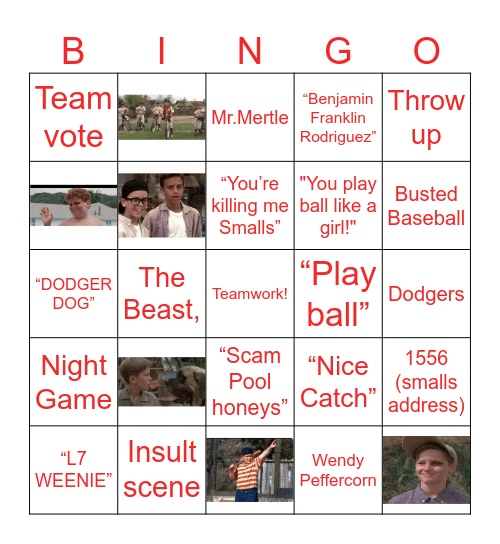 The Sandlot Bingo Card