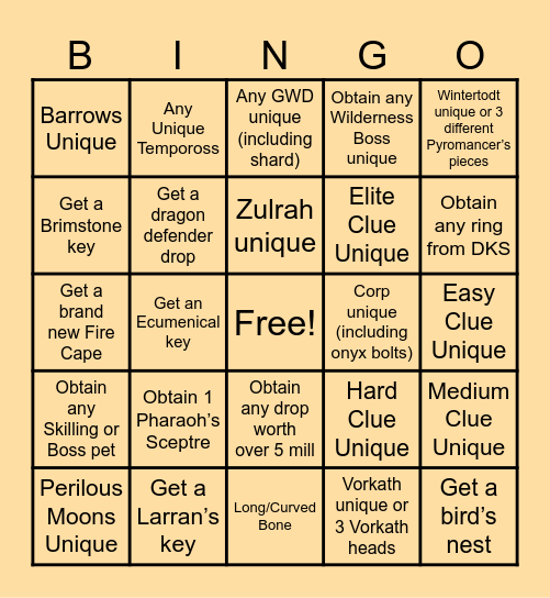 Old School RuneScape Bingo Card