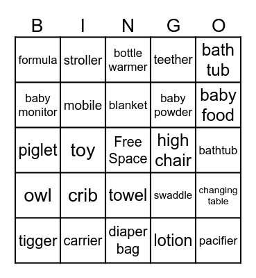 Baby Shower Bingo Card