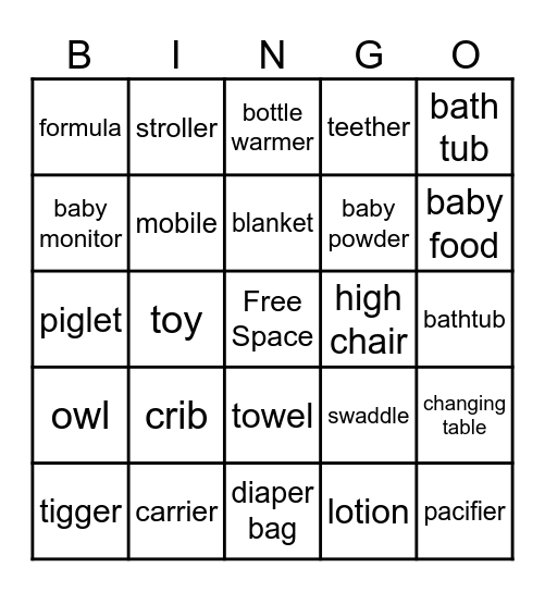 Baby Shower Bingo Card