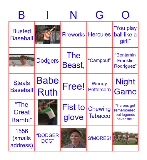 The Sandlot Bingo Card