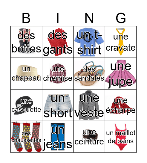 Les vêtements Bingo Card