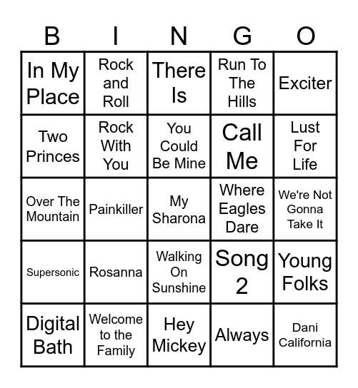 Drum Intros Bingo Card