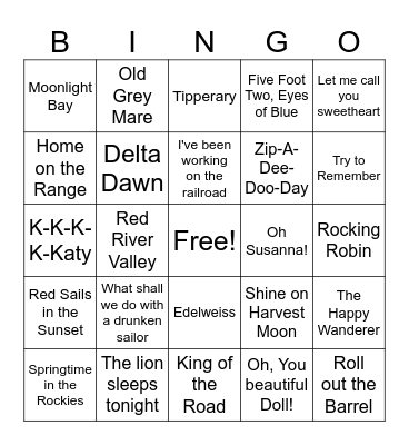 Music Bingo Card