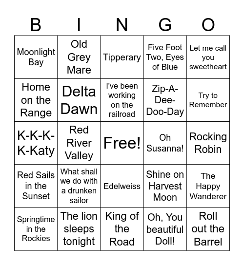 Music Bingo Card