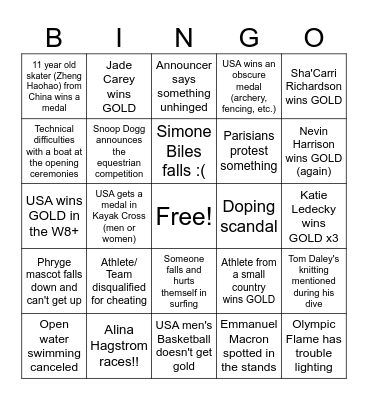 2024 Olympic Mayhem!! Bingo Card