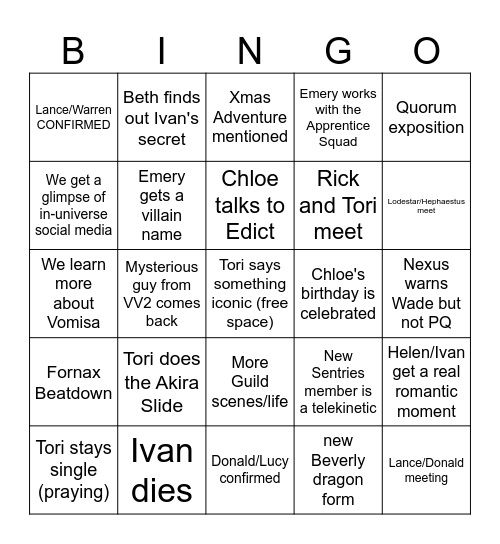 Villains Vignettes 2 Bingo Card