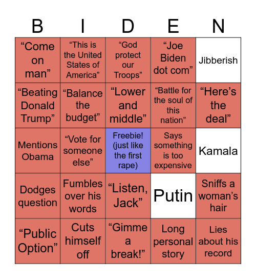 Joe Biden Bingo Card