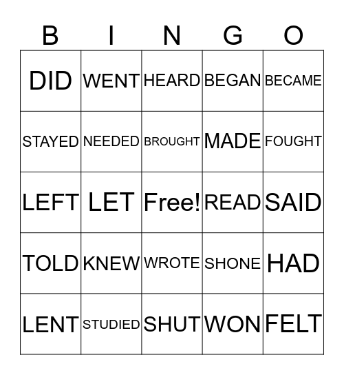 PAST TENSES Bingo Card