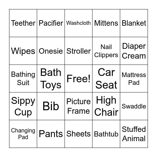 Baby Tucker Bingo Card