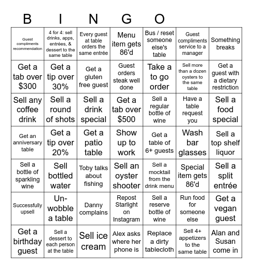 Starlight Bingo Card