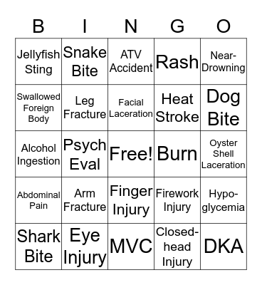 Peds ED 4th of July Bingo Card