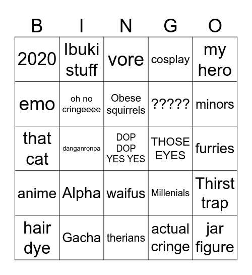 Cringe bingooooooo Bingo Card