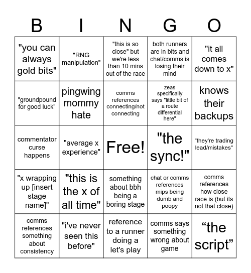 sm64 bingy Bingo Card