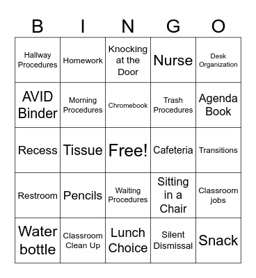 Procedure Bingo Card