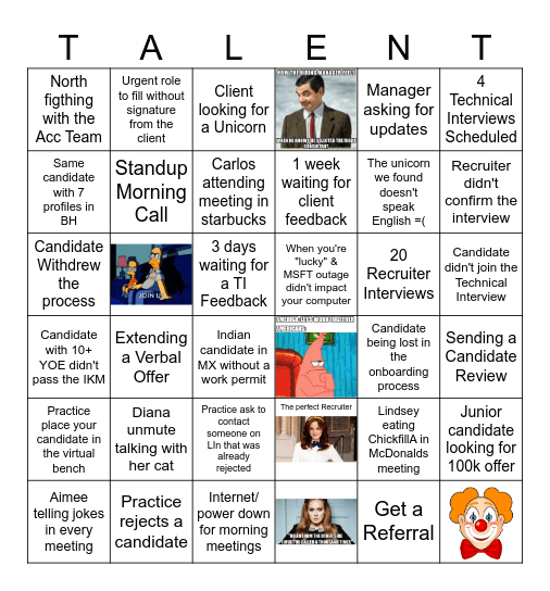 Talent Acquisition Bingo Card