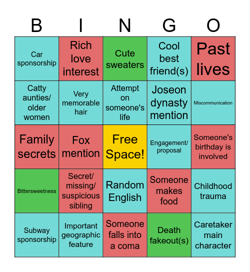 K- Drama Bingo Card
