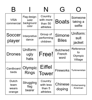 Olympic Bingo 2024 Bingo Card