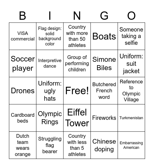 Olympic Bingo 2024 Bingo Card