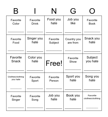 Get to Know You Bingo Card