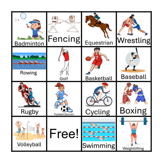 Olympic Sports Signs Bingo Card