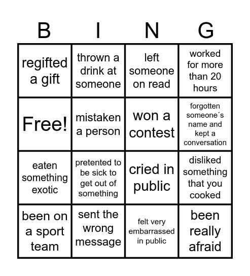 Present Perfect Review Bingo Card