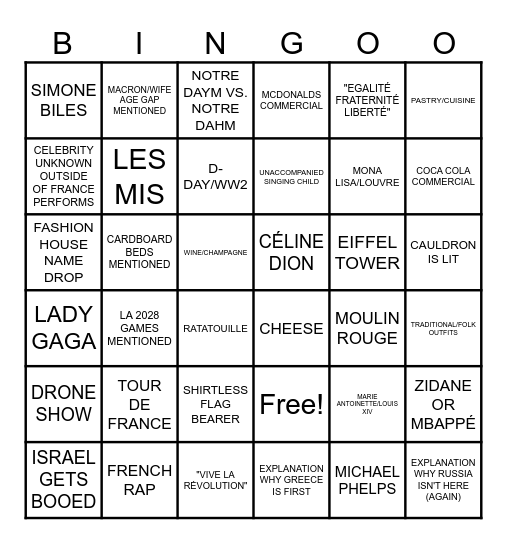 LES JEUX OLYMPIQUES DE PARIS Bingo Card