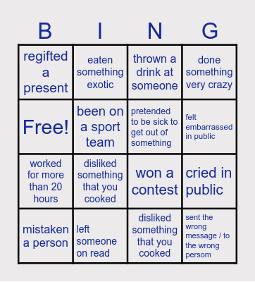 Present Perfect Review Bingo Card