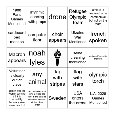 Opening Ceremony Bingo Card