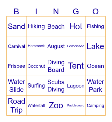 Summer Bingo 50/50 Bingo Card