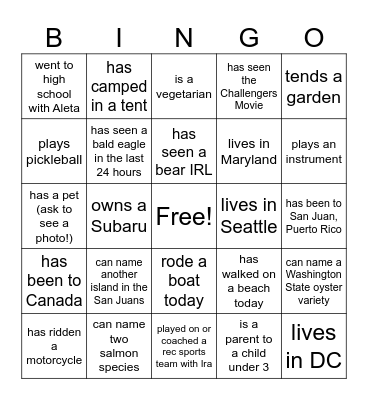 Wedding Guest Bingo Card