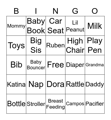 Baby Ruben Bingo Card