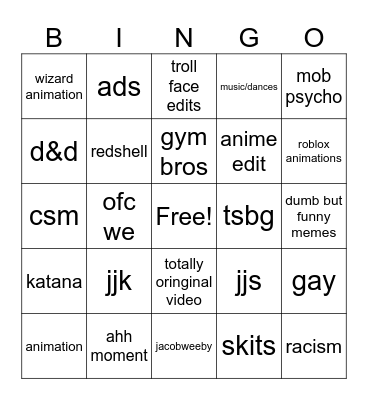 yt shorts Bingo Card