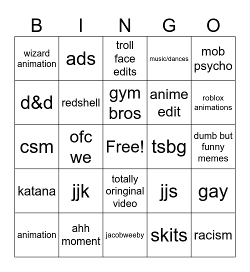 yt shorts Bingo Card