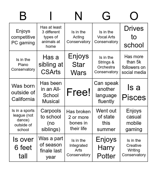 Untitled Bingo Card