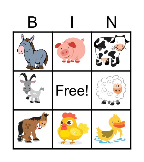 FARM ANIMALS Bingo Card