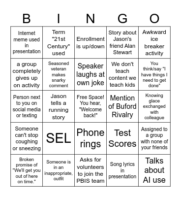 MCHS Faculty Meeting BINGO Card