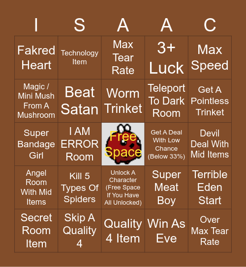 Binding of Isaac Bingo! Bingo Card