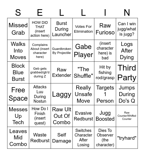 BAD PLAYER BINGO Card