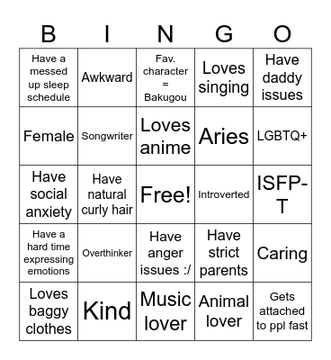 Bakugou's bingo <3 Bingo Card