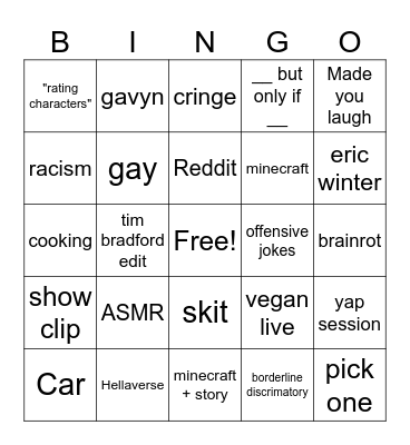 TikTok Brainrot Bingo Card