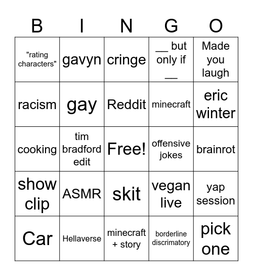 TikTok Brainrot Bingo Card