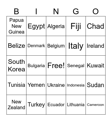 Country Bingo Card