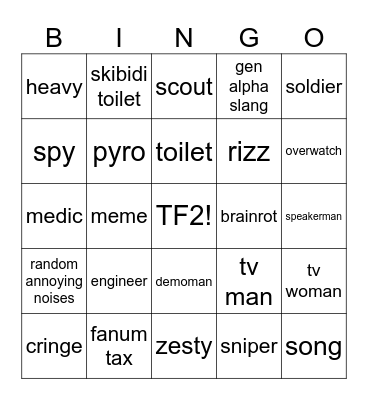 Skibidi Toilet TF2 Bingo Card