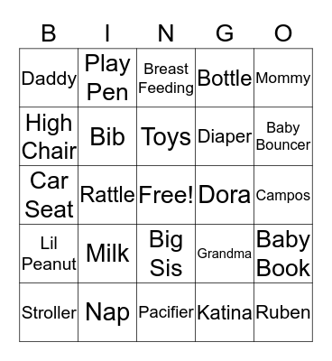 Baby Ruben Bingo Card